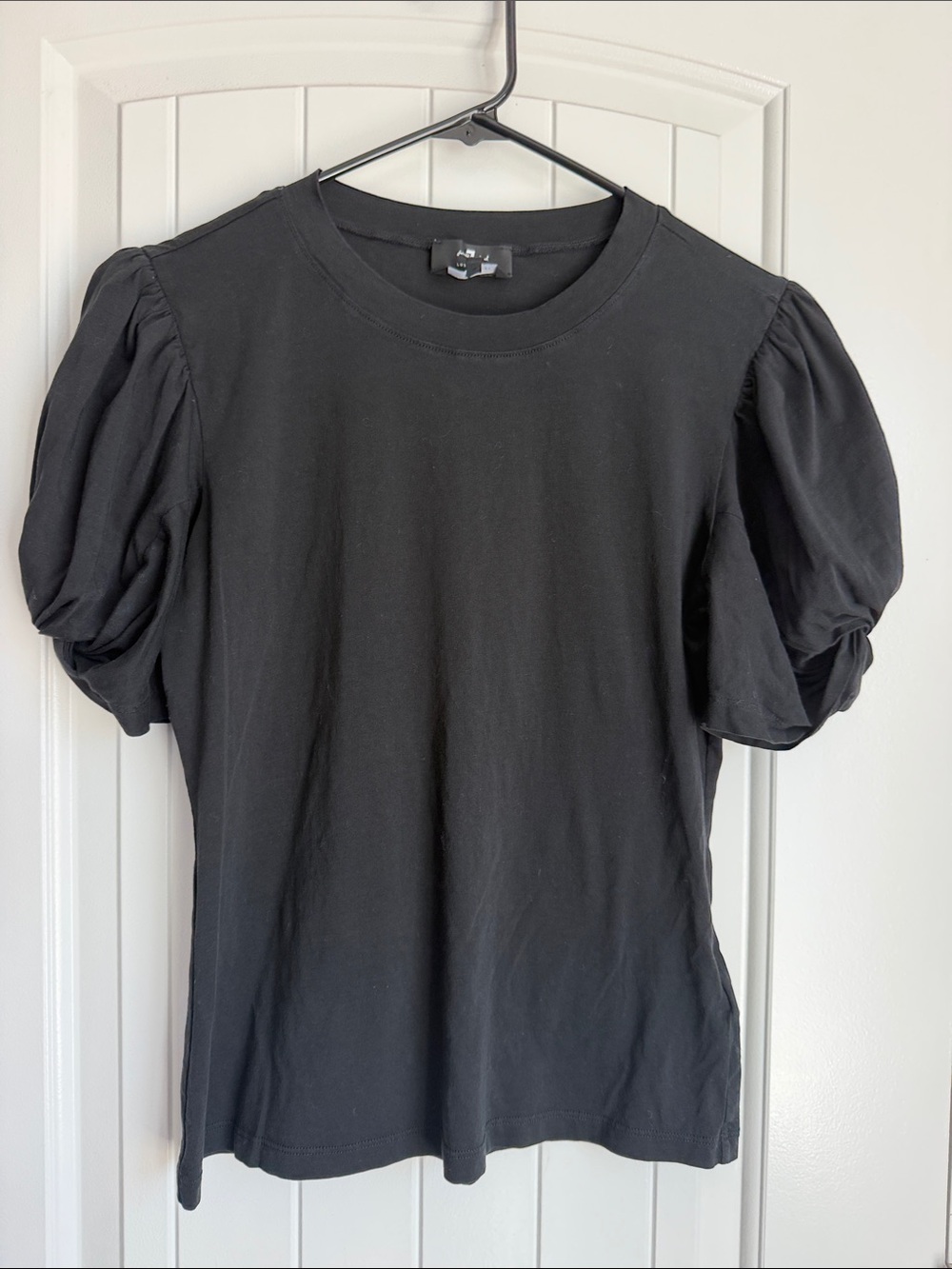 7 For All Mankind Black Puff Sleeve Tee